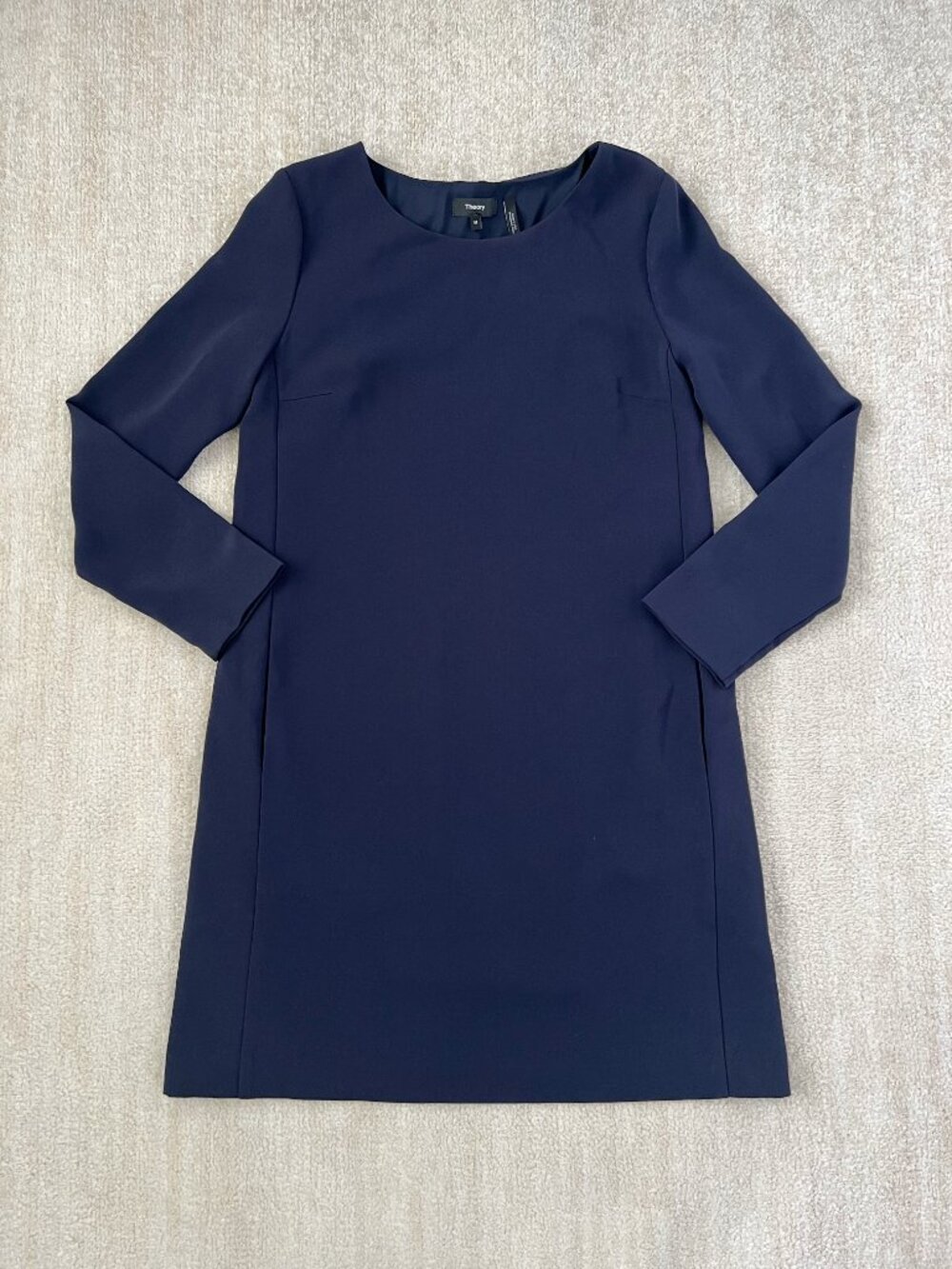 Theory Navy Blue Long Sleeve Shift Dress in Classic Crepe M Career Office